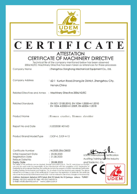 China Zhengzhou Donghong Mechanical Equipment Co., Ltd. Certificações